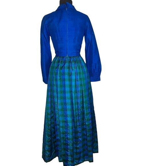 Vtg 60s Modest Secretary Plaid Pleated Skirt Feminine Preppy Retro Maxi Dress XS - Picture 4 of 8